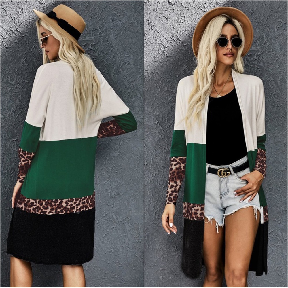 NOT YOUR EVERYDAY COLOR BLOCK CARDIGAN-GREEN - Picture 2 of 2